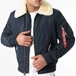 Meilleure vente 😍 Bomber Avec Col Mouton Injector III Bleu Marine de Alpha Industries 🥰