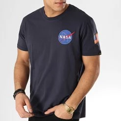 Grosses soldes 🌟 Tee 👚 Shirt Nasa Space Shuttle Bleu Marine de Alpha Industries 👍