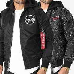 Promo ⌛ Bomber Capuche Réversible MA-1 LW HD NASA Glow In The Dark Noir de Alpha Industries 👏