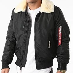 Offres 🛒 Bomber Col Mouton Injector III Noir de Alpha Industries 🥰