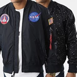 Remise ✨ Veste Bomber Réversible NASA 116101 Bleu Marine de Alpha Industries 🛒