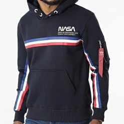 Le moins cher 🎉 Sweat Capuche NASA ISS 118332 Bleu Marine de Alpha Industries 🔔