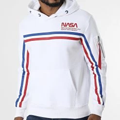 Nouveau ✔️ Sweat Capuche NASA ISS 118332 Blanc de Alpha Industries ⭐