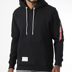 De gros 👍 Sweat Capuche Recycled Label Hoody 108338 Noir de Alpha Industries ⌛