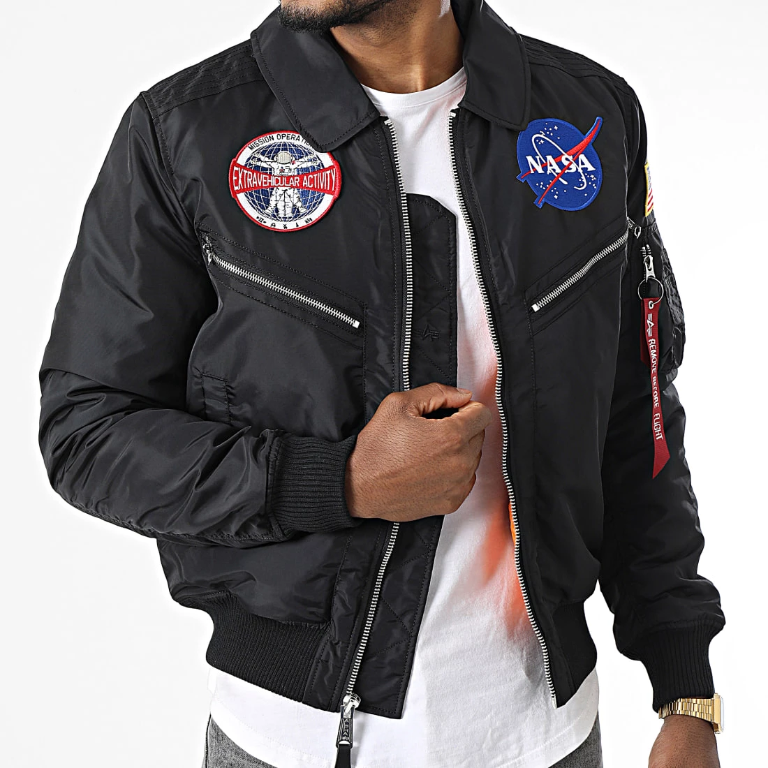 Meilleure vente ⭐ Veste Bomber Nasa Spacewalk 108103 Noir de Alpha Industries 👍 5 Meilleure vente ⭐ Veste Bomber Nasa Spacewalk 108103 Noir de Alpha Industries 👍 – Image 3