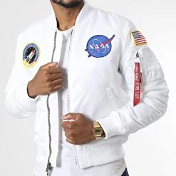 Promo ❤️ Veste Bomber MA-1 VF Nasa 166107 Blanc de Alpha Industries ❤️