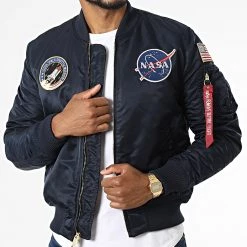 Offres 💯 Veste Bomber MA-1 VF Nasa 166107LP Bleu Marine de Alpha Industries 🌟
