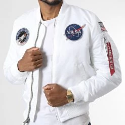 Le moins cher 🎉 Veste Bomber MA-1 VF Nasa 166107LP Blanc de Alpha Industries ✔️