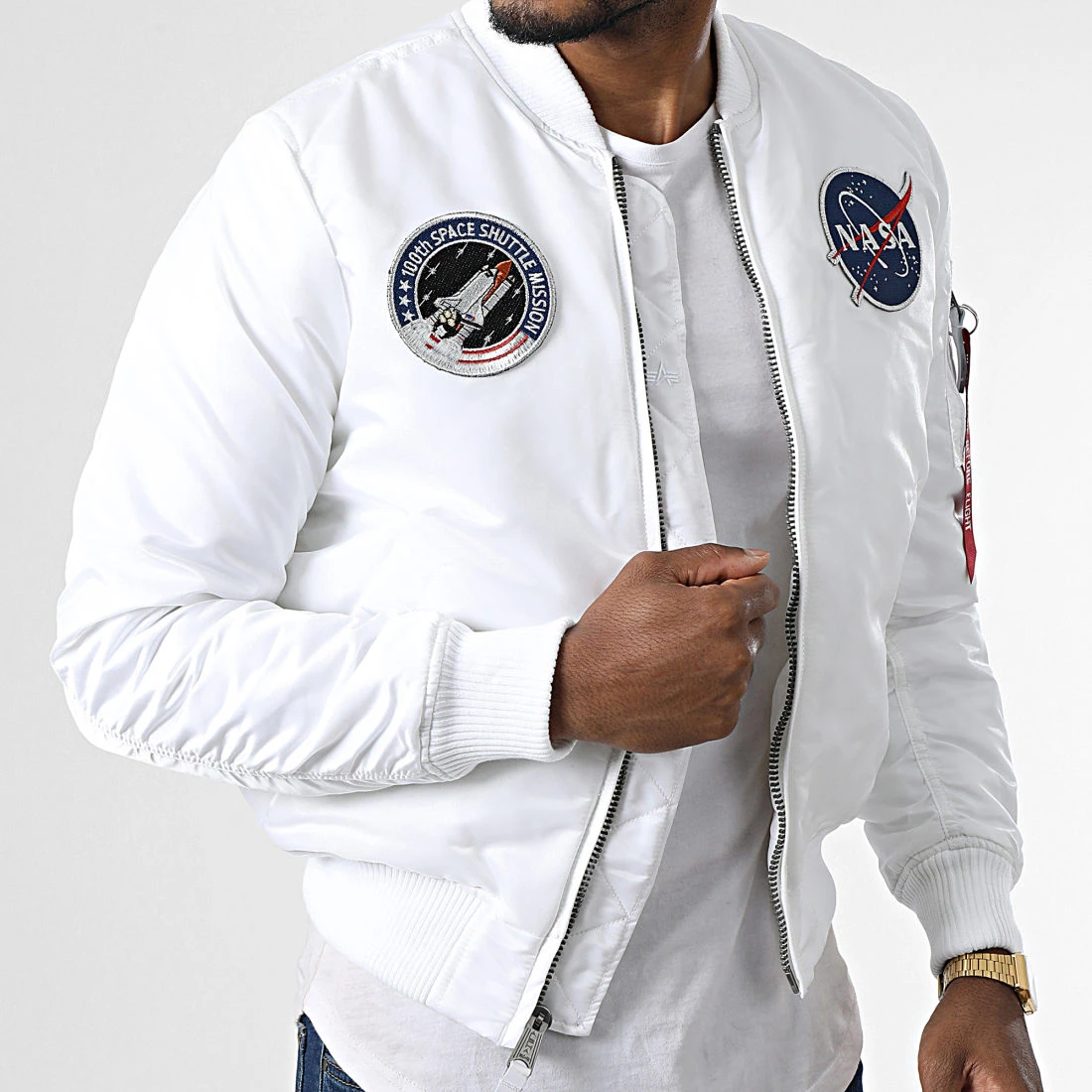 Le moins cher 🎉 Veste Bomber MA-1 VF Nasa 166107LP Blanc de Alpha Industries ✔️ 5 Le moins cher 🎉 Veste Bomber MA-1 VF Nasa 166107LP Blanc de Alpha Industries ✔️ – Image 3