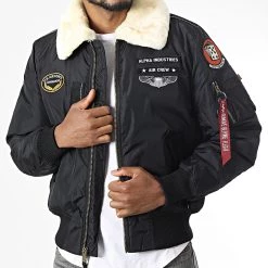 Budget 🥰 Veste Bomber Col Fourrure Injector III Air Force 198113 Noir de Alpha Industries 😍