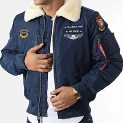 Acheter 🎁 Veste Bomber Col Fourrure Injector III Air Force 198113 Bleu de Alpha Industries 😀
