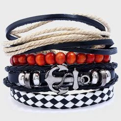 Meilleure vente ⭐ Lot De 5 Bracelets Anchor Noir Rouge Beige de California Jewels 🌟