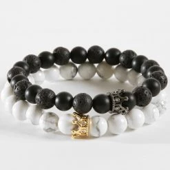 Vente flash 🔥 Lot De 2 Bracelets B920 Noir Blanc de California Jewels 🎉