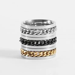 Bon marché 🧨 Lot De 3 Bagues RT03 Doré Argenté Noir de California Jewels ❤️