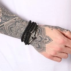 Meilleure affaire 🥰 Bracelet Anchor Wrap Rope Noir de California Jewels ✔️ -California Jewels Soldes california jewels 75704 anchor wrap wax rope black 20180820T111946 03