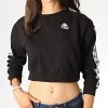 Tout neuf 🧨 Sweat Crewneck Crop Femme A Bandes Ays 303WFC0 Noir Blanc de Kappa 😉