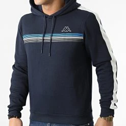 Meilleur prix ❤️ Sweat Capuche A Bandes Logo Imagin 371238W Bleu Marine de Kappa 🎁 -California Jewels Soldes kappa 301327 371238W WQ1 20220207T161708 03