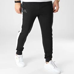 Bon marché 👍 Pantalon Jogging A Bandes Logo Ipole 38126BW Noir de Kappa 🛒