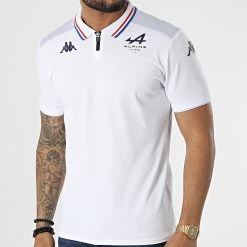 Promo 🤩 Polo Manches Courtes Col Zippé Alpine F1 381D2FW Blanc Bleu Clair de Kappa 👏
