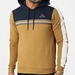 Sortie 👍 Sweat Capuche A Bandes 371238W Beige Bleu Marine Blanc de Kappa ✨