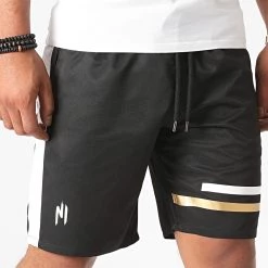 Meilleure affaire 😀 Short A Bande Shaft Noir Or de NI by Ninho 🔥