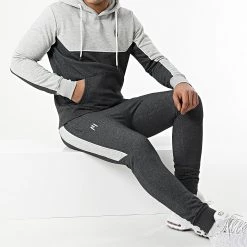 Le moins cher ❤️ Ensemble De Survetement A Bandes Le Cross Gris Chiné Gris Anthracite Chiné de NI by Ninho 🔔