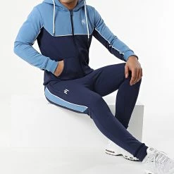 Sortie 🌟 Ensemble De Survetement A Bandes Le Jungle Bleu Marine Bleu Clair de NI by Ninho 🌟