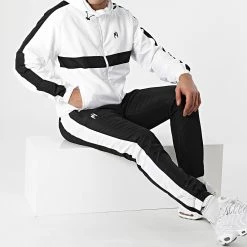 Remise ❤️ Ensemble De Survetement A Bandes Colt Blanc Noir de NI by Ninho 🎁